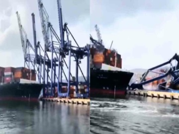 Πλοίο μεταφοράς εμπορευματοκιβωτίων μήκους 368 μέτρων προσέκρουσε με γερανούς σε λιμάνι της Τουρκίας (Βίντεο)