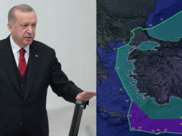 Νέα πρόκληση της Τουρκίας: Υπουργός του Ερντογάν παρουσιάζει χάρτη με το... μισό Αιγαίο δικό της -Η απάντηση της Αθήνας