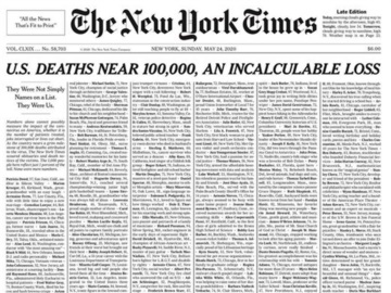Συγκλονιστικό πρωτοσέλιδο των New York Times με τα ονόματα των θυμάτων του κορονοϊού στις ΗΠΑ!