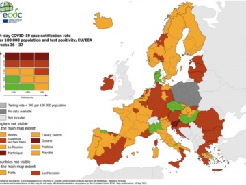 Χάρτες ECDC – Παραμένει στο πορτοκαλί η Ελλάδα – Ποιες τρεις περιοχές παρουσιάζουν βελτίωση